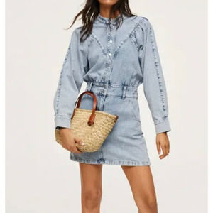 Women's Mango MNG  Long Sleeve Button Front Denim Mini Dress Blue Size 10